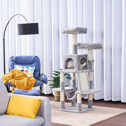 Deluxe 53-Inch Cat Tree Tower with Plush Hammock, Cozy Condo, and Scratch Posts - Perfect for Indoor Cats in Light Gray