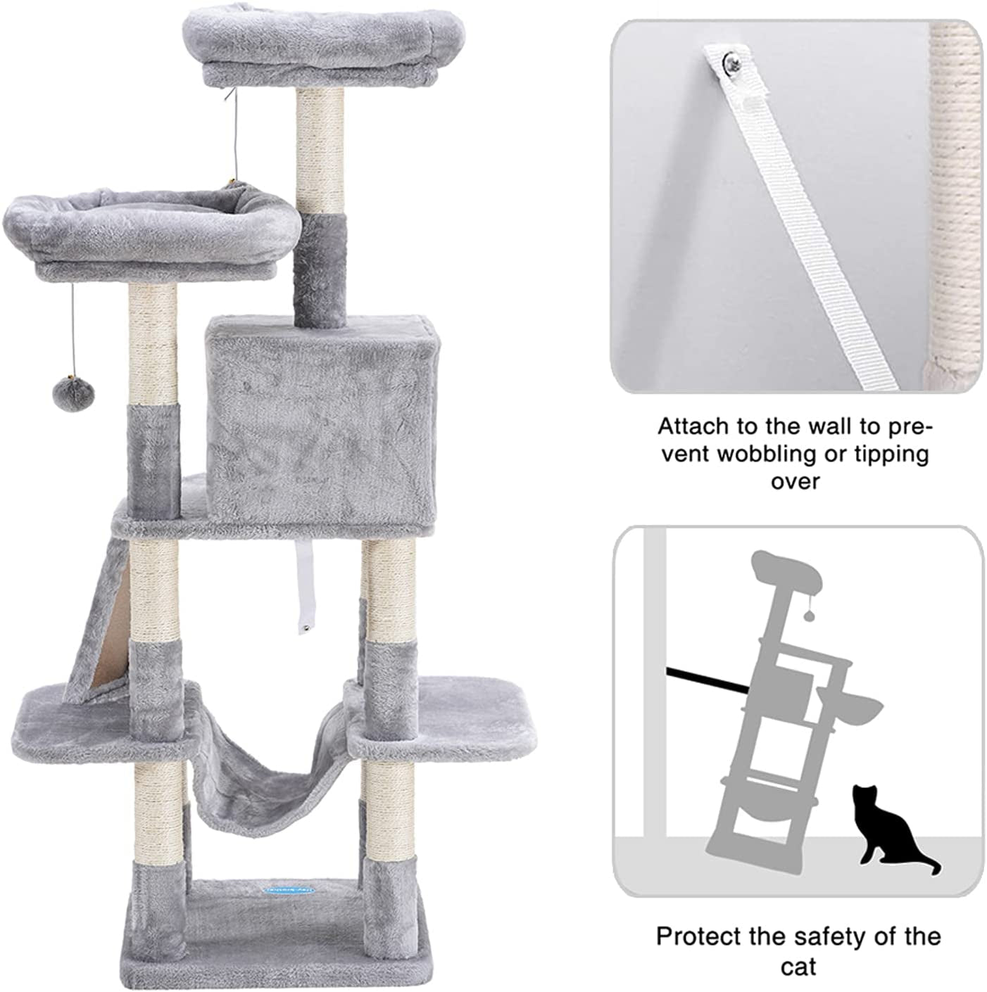 Deluxe 53-Inch Cat Tree Tower with Plush Hammock, Cozy Condo, and Scratch Posts - Perfect for Indoor Cats in Light Gray