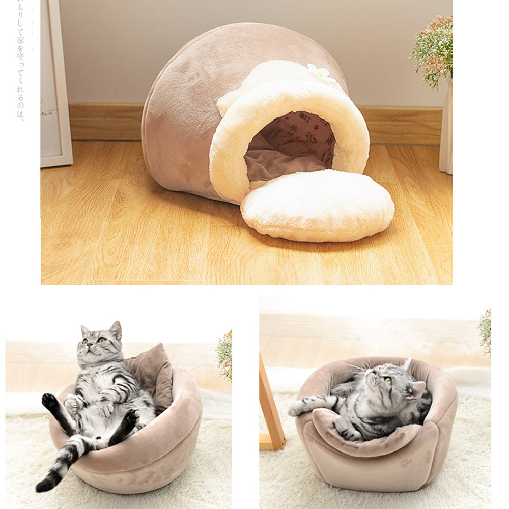 3-In-1 Cat and Dog Pet House Basin-Shaped Cave Soft Bed