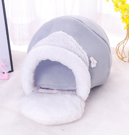 3-In-1 Cat and Dog Pet House Basin-Shaped Cave Soft Bed