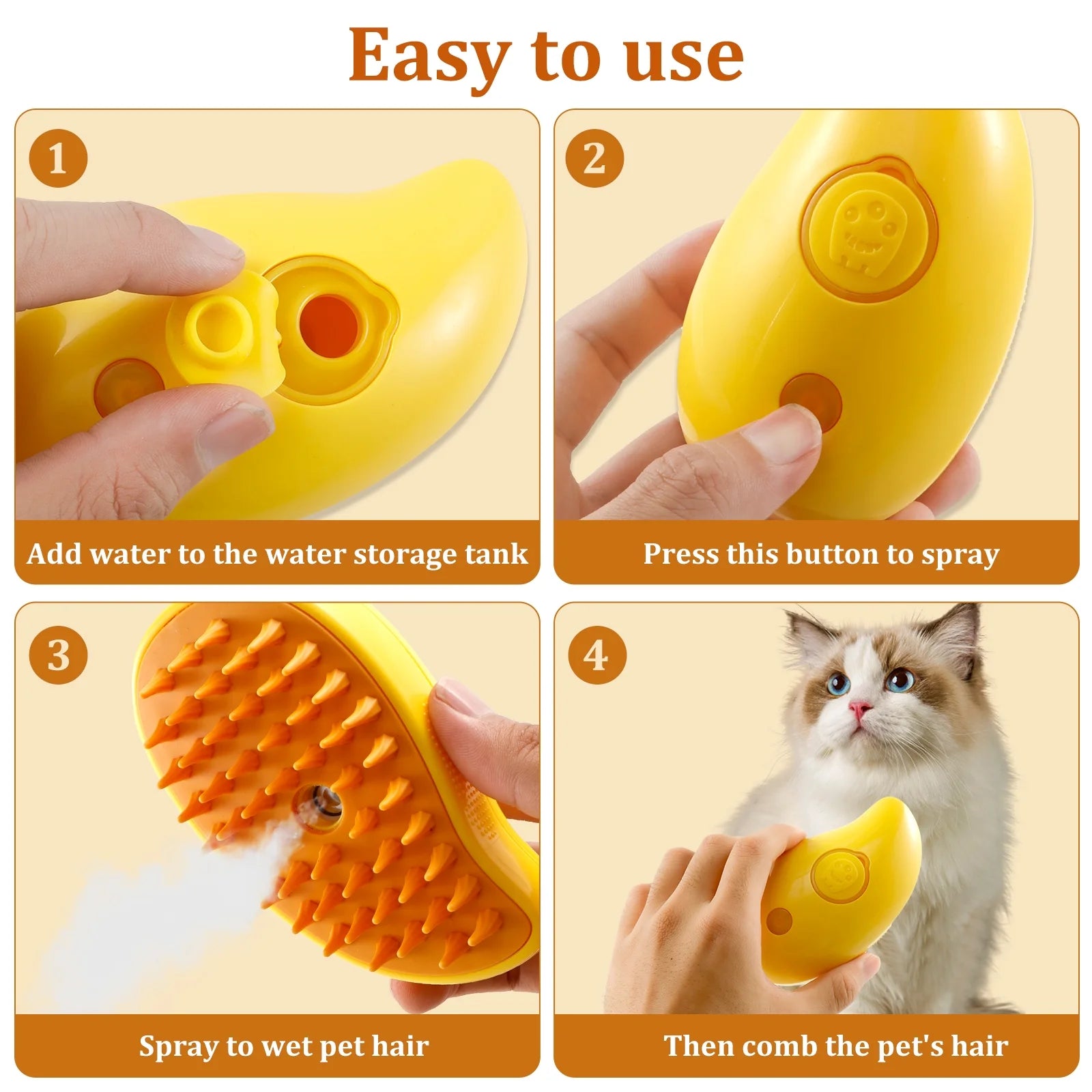 Revolutionary 3-in-1 Cat Steamy Brush: USB Rechargeable Self-Cleaning Grooming Tool for Effortless Shedding and Pampering