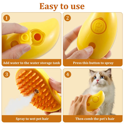 Revolutionary 3-in-1 Cat Steamy Brush: USB Rechargeable Self-Cleaning Grooming Tool for Effortless Shedding and Pampering