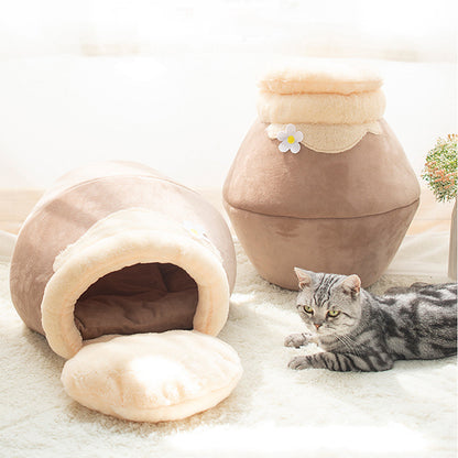 3-In-1 Cat and Dog Pet House Basin-Shaped Cave Soft Bed