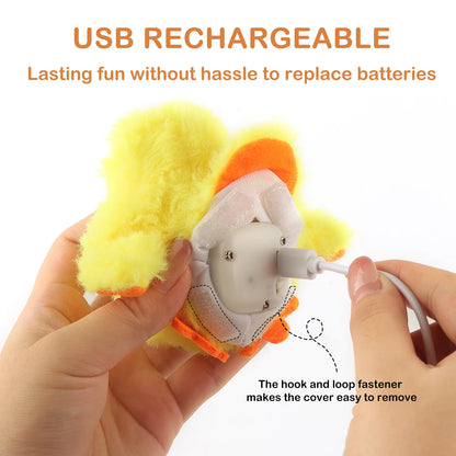 Exciting Rechargeable Automatic Chirping Duck Cat Toy with Flapping Wings and Catnip - Perfect Interactive Play for Indoor Cats!