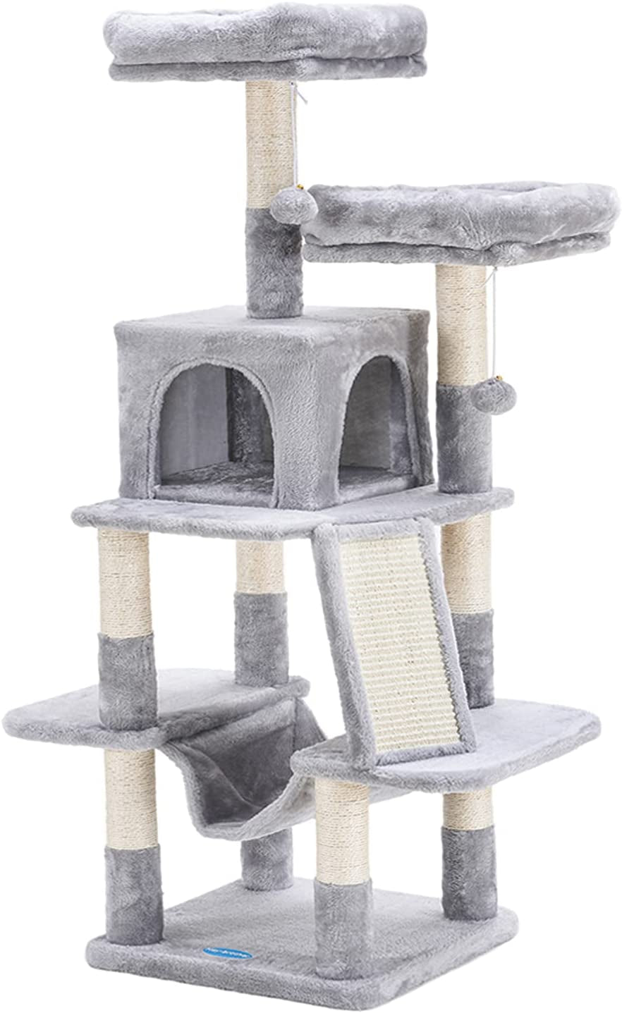 Deluxe 53-Inch Cat Tree Tower with Plush Hammock, Cozy Condo, and Scratch Posts - Perfect for Indoor Cats in Light Gray