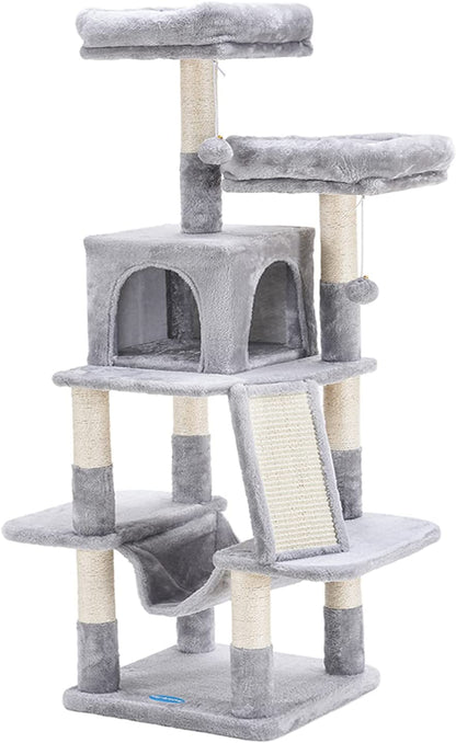 Deluxe 53-Inch Cat Tree Tower with Plush Hammock, Cozy Condo, and Scratch Posts - Perfect for Indoor Cats in Light Gray