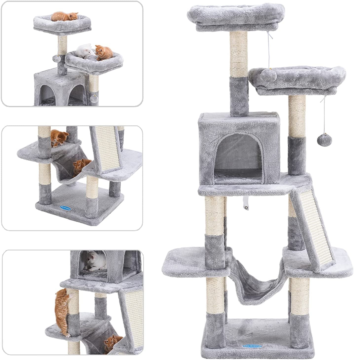 Deluxe 53-Inch Cat Tree Tower with Plush Hammock, Cozy Condo, and Scratch Posts - Perfect for Indoor Cats in Light Gray