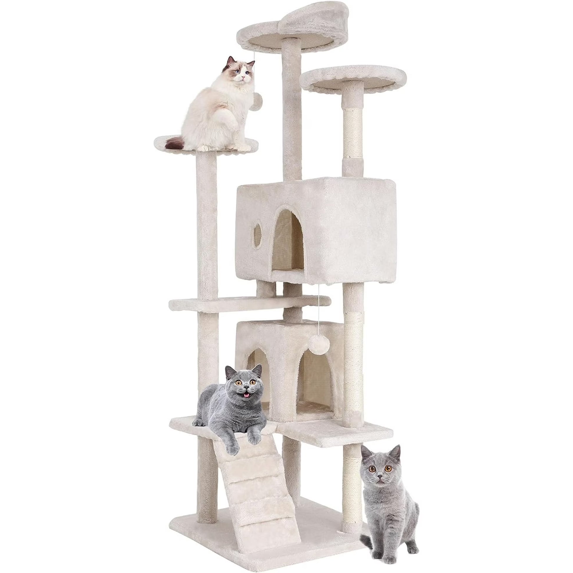 70In Cat Tree Tower with Funny Toys,Beige,Particleboard